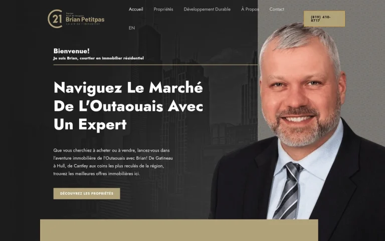 Century 21 Élite · Brian Petitpas website shown on a laptop