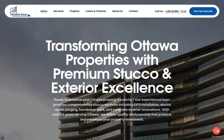 Durabest Stucco website shown on a laptop