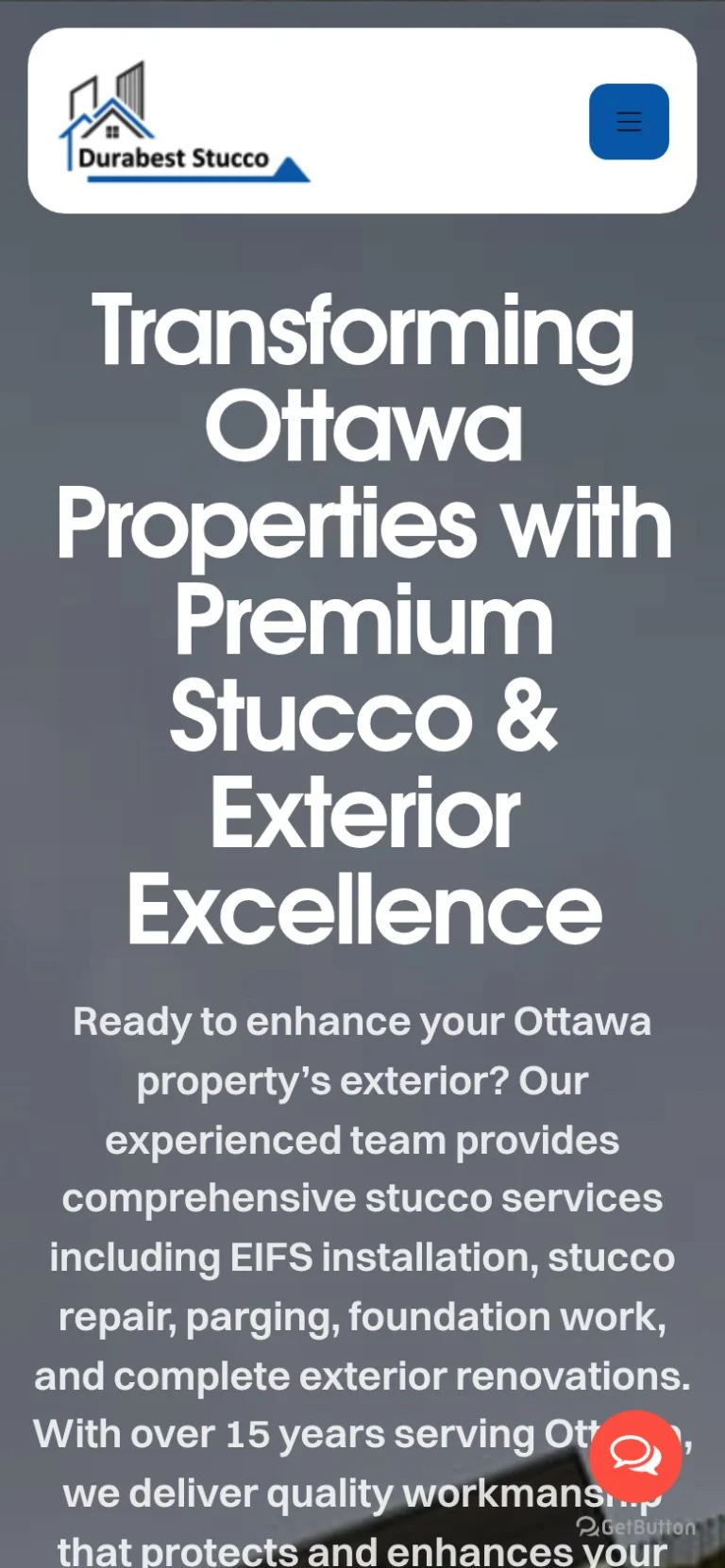 Durabest Stucco website shown on a phone